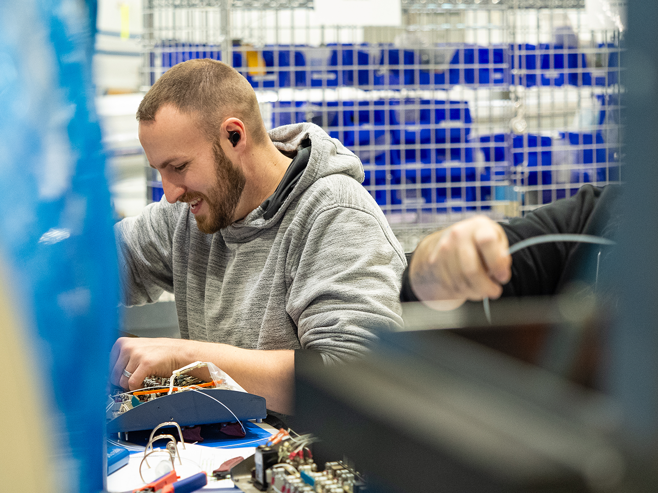 Avionics harnessing on the bench during an upgrade